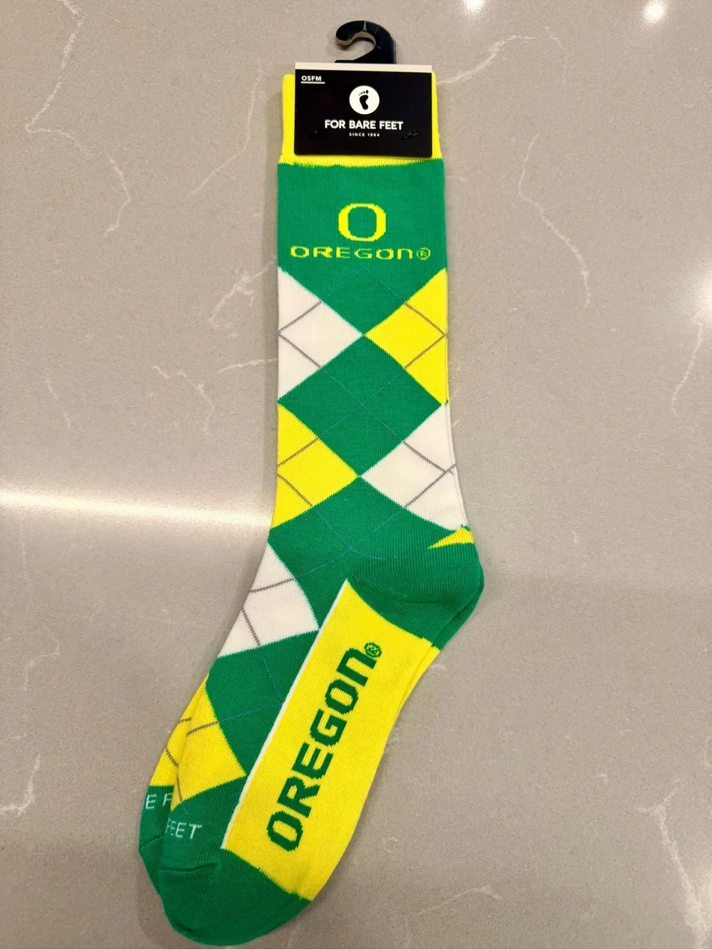 For Bare Feet Oregon Ducks Argyle Crew Socks - Green/Yellow/White - OSFM